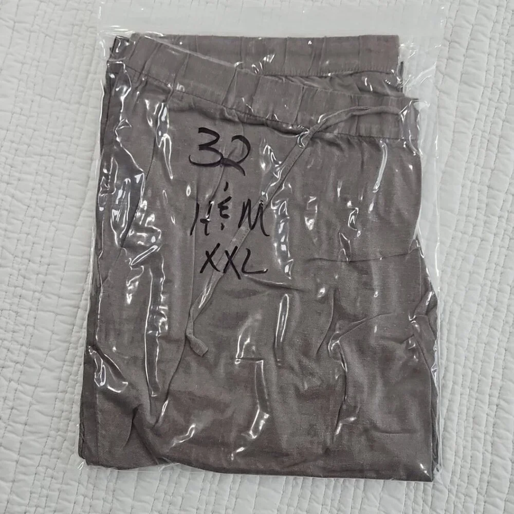 H&M Men's‎ Linen Blend Jogger Men's XXL Brown Drawstring Elastic EUC Lightweight